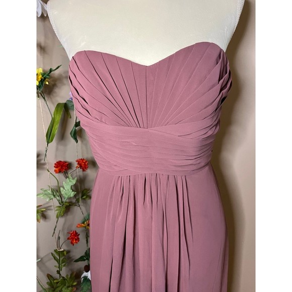 Mauve Long Strapless Chiffon Dress with pleated bodice - Picture 2 of 8